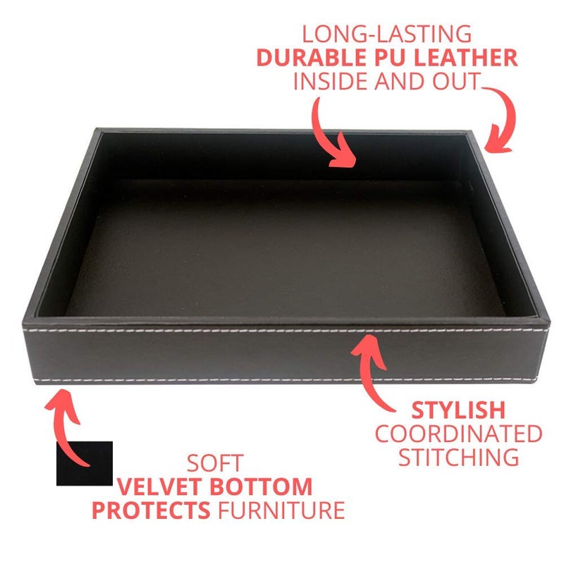 ULTRAY, Valet Tray, Desk Tray, Key Bowl, Nightstand Organizer for Men, Black PU Leather, 10.3 x 8.3 x 1.6 inches - Image 4